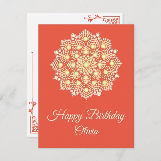 Yellow Dot Mandala Happy Birthday Card (Front/Back)