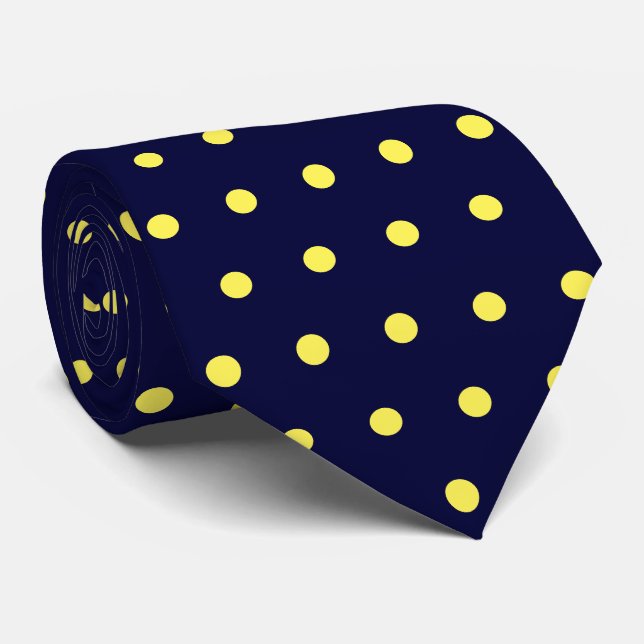 yellow dots blue  tie (Rolled)