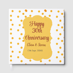 yellow dots glitter happy 30th anniversary wedding guest book