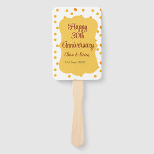 yellow dots glitter happy 30th anniversary wedding hand fan