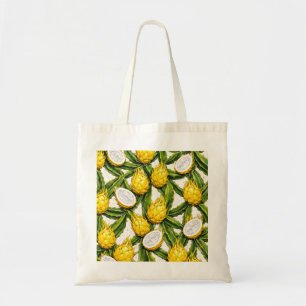Yellow Dragon Fruit Slices Tropical Pattern Tote Bag