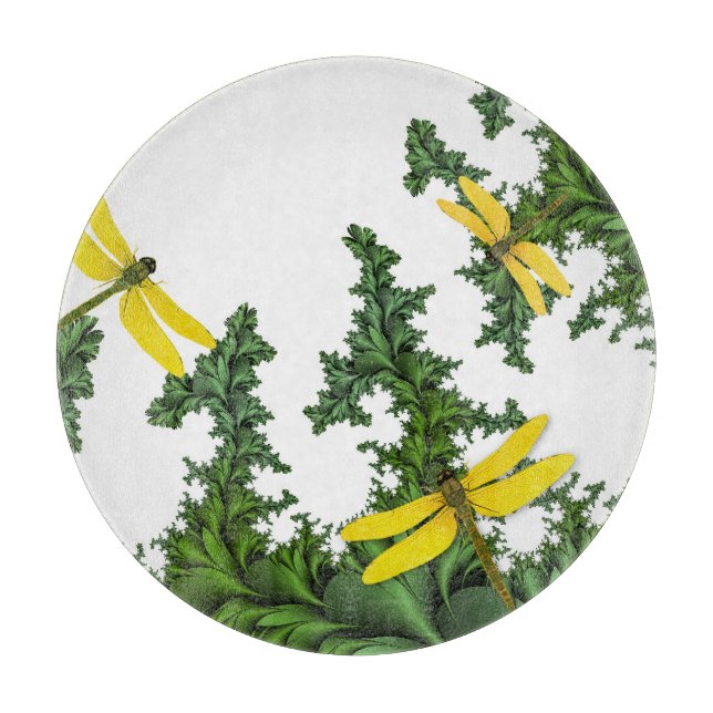 Yellow Dragonflies Round Cutting Board (Front)