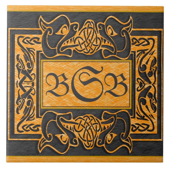 "Yellow Dragons Breath" 3 Initial Monogram Tile (Front)