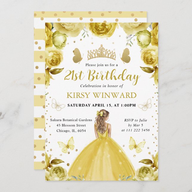 Yellow Dress Blonde Princess Birthday Invitation (Front/Back)