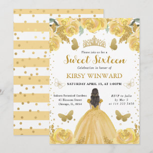 Yellow Dress Brunette Hair Princess Sweet 16 Invitation