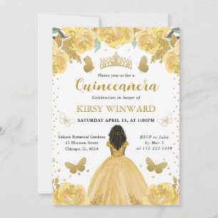 Yellow Dress Dark Skin Princess Quinceanera Invitation
