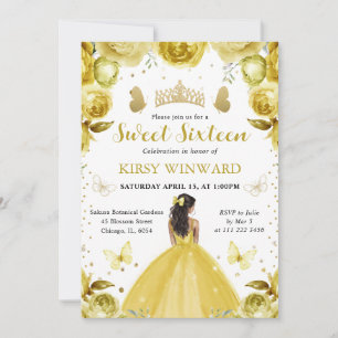 Yellow Dress Dark Skin Princess Sweet 16 Invitation