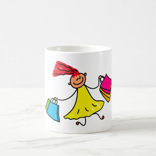 Yellow Dress Happy Girl Shopping Coffee Mug