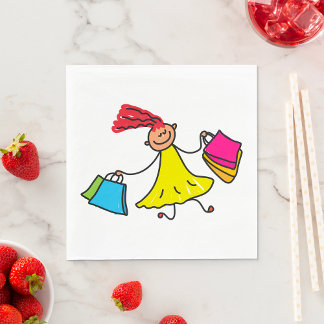 Yellow Dress Happy Girl Shopping Napkin