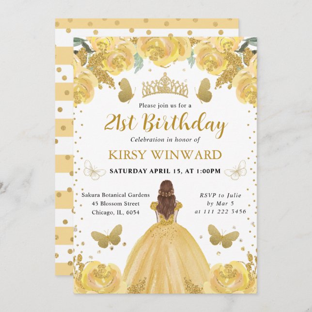 Yellow Dress Red  Hair Princess Birthday Invitation (Front/Back)