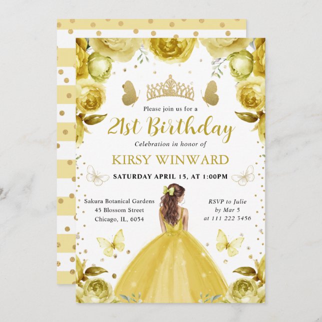 Yellow Dress Red Hair Princess Birthday Invitation (Front/Back)