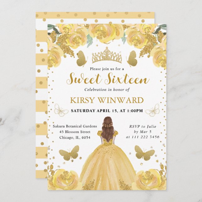 Yellow Dress Red  Hair Princess Sweet 16 Invitation (Front/Back)