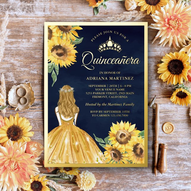 Yellow Dress Sunflowers Navy Blue Quinceanera Gold (Creator Uploaded)