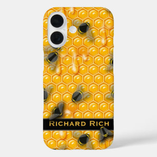 Yellow Dripping Honeycomb Bee Art iPhone 16 Case