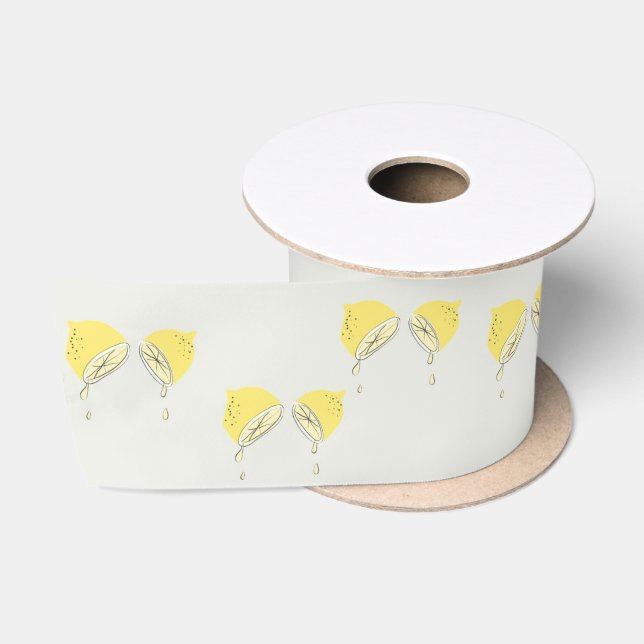 Yellow dripping lemon slices satin ribbon (Spool)