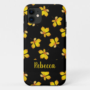Yellow dry leaves custom name black Case-Mate iPhone case