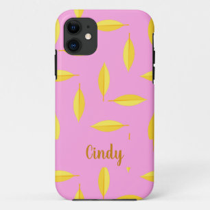 Yellow dry leaves custom name pink Case-Mate iPhone case
