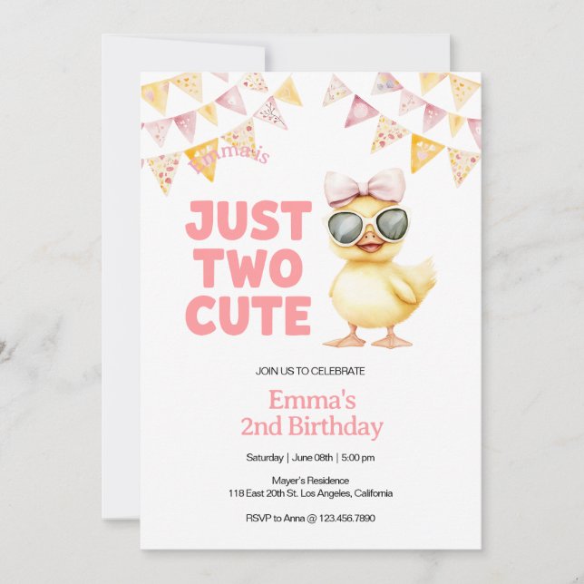 Yellow Duck 2nd Birthday Invitation (Front)