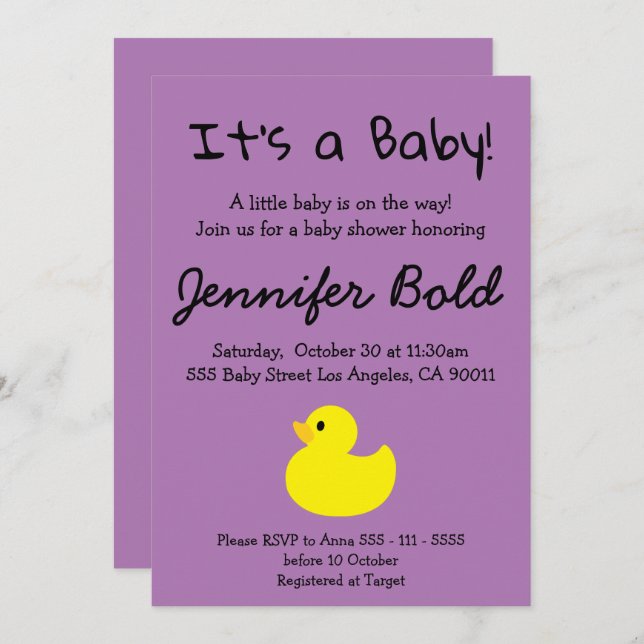 Yellow Duck Baby Shower Invitation (Front/Back)