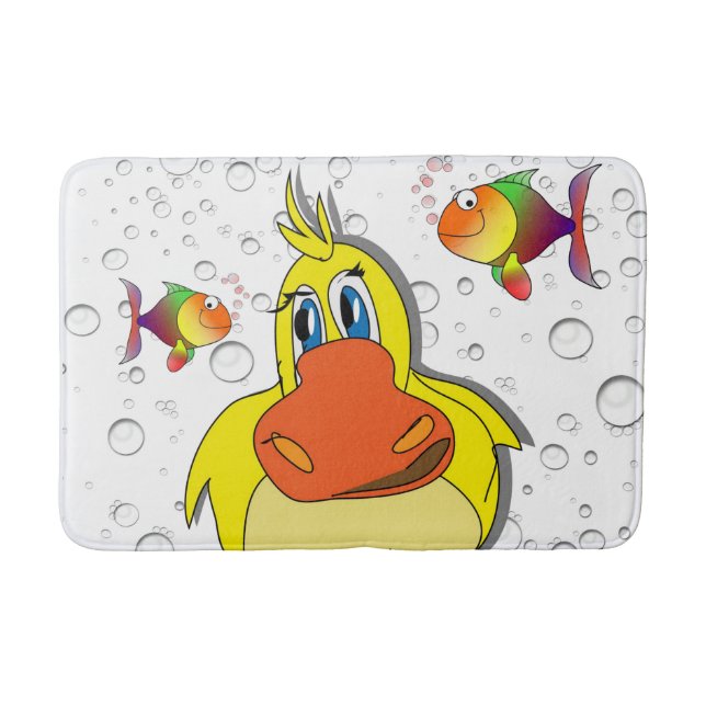 Yellow Duck Fish Bubbles Bathroom Bath Mat (Front)