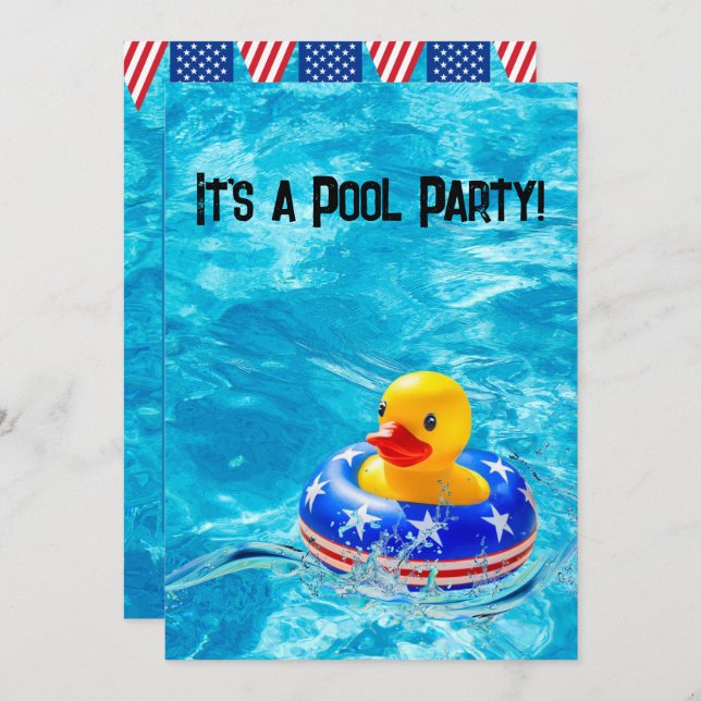Yellow Duck for Patriotic Pool Party  Invitation (Front/Back)