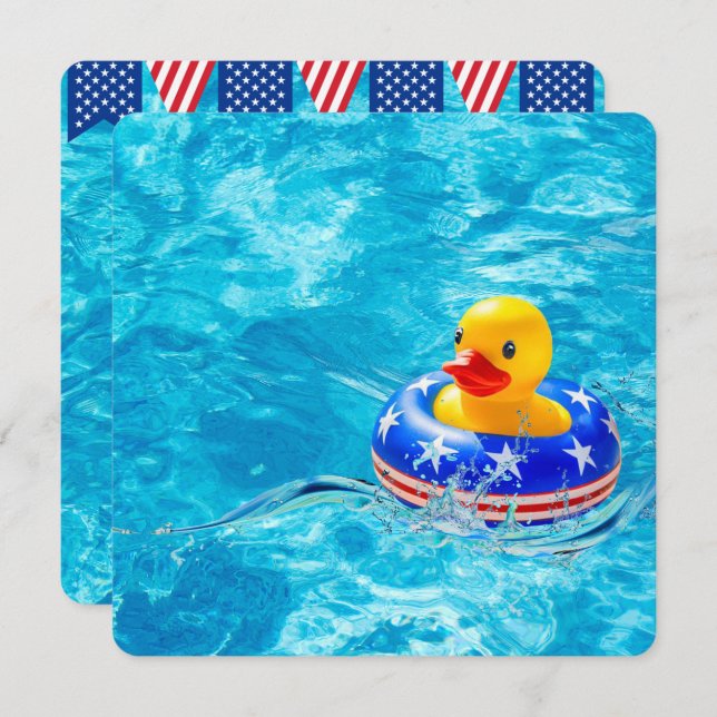 Yellow Duck for Patriotic Pool Party  Invitation (Front/Back)
