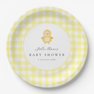 Yellow Duck Gingham Baby Shower Paper Plates