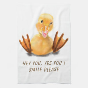 Yellow Duck Playful Kitchen Towel Smile Cartoon