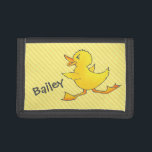 Yellow duck running add your name purse tri-fold wallet<br><div class="desc">Encourage saving with this kids cute yellow running duck kids wallet or purse with yellow stripes and personalised with your girl's name. Currently reads Bailey. Uniquely designed by Sarah Trett.</div>