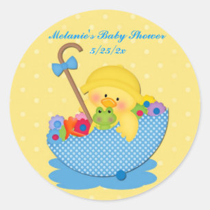Yellow Duck, Umbrella, Yellow Baby Shower Sticker
