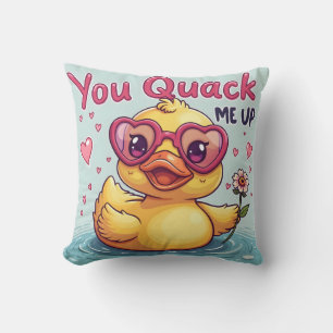 Yellow Duck with Heart Glasses 'You Quack Me Up' Cushion