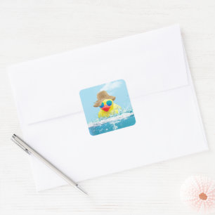 Yellow Duck with Sunglasses In Water Square Sticker