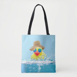 Yellow Duck with Sunglasses In Water Tote Bag