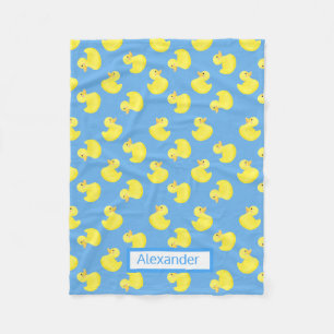 Yellow Duckies on a Blue Background Personalize Fleece Blanket