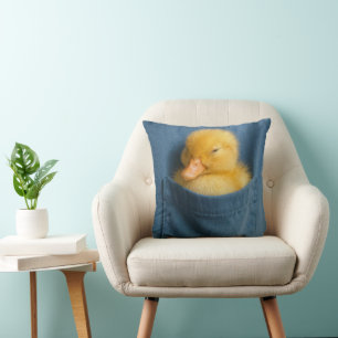 Yellow Duckling In a Blue T-shirt Pocket Cushion