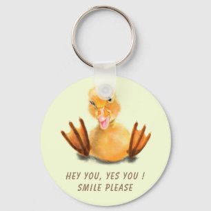 Yellow Duckling Playful Wink Happy Smile Keychain