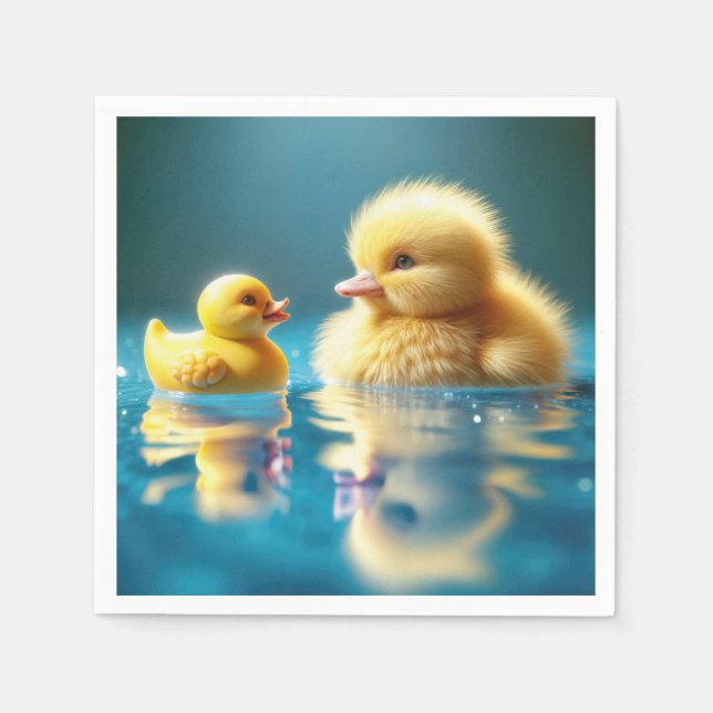 Yellow Duckling With a Toy Rubber Duck Napkin (Front)