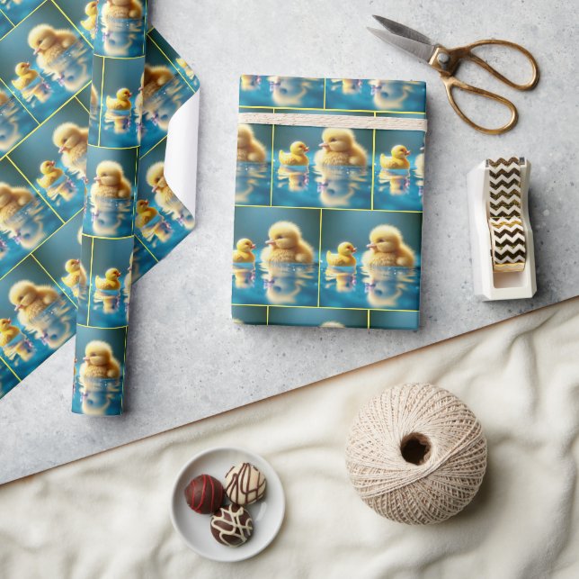 Yellow Duckling With a Toy Rubber Duck Wrapping Paper (Crafts)