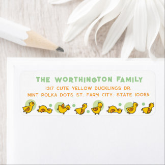 Yellow Ducklings Green Dots Kid's Birthday Address