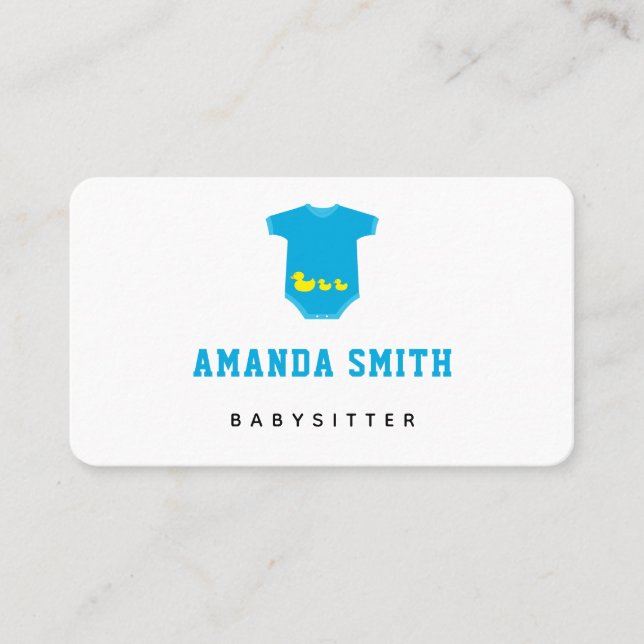 Yellow Ducks on Bodysuit Babysitter Minimal Business Card (Front)