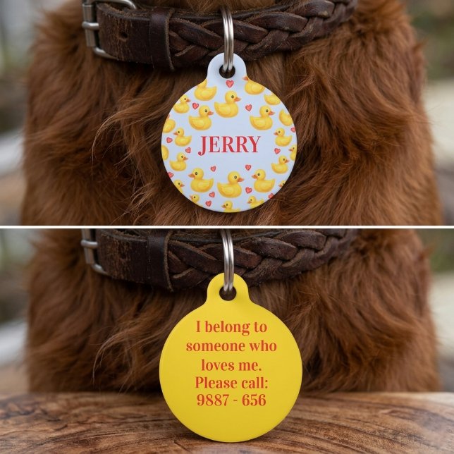 Yellow Ducks & Red Hearts Personalised Pet ID Tag (Creator Uploaded)