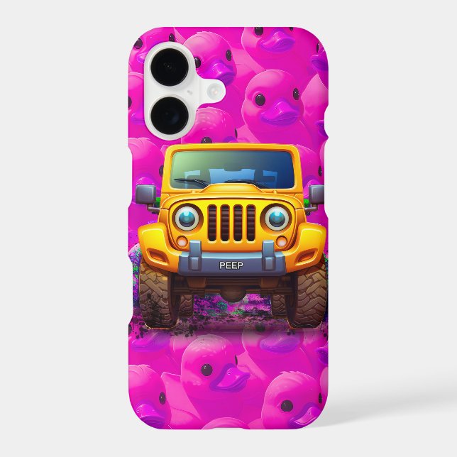 Yellow Ducks with a Blue 4x4 Truck iPhone Case (Back)