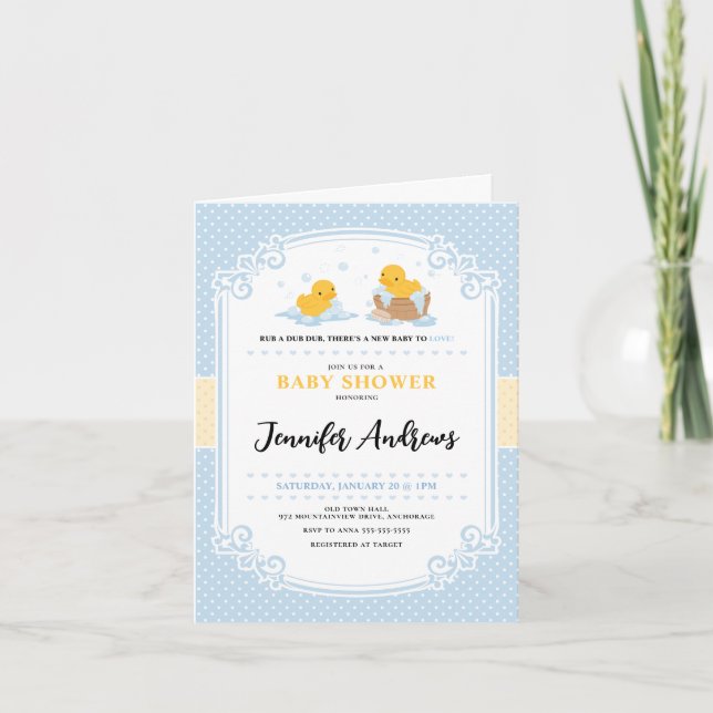 Yellow Ducky Bath Folded Baby Shower Invitation (Front)