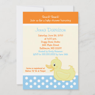 Yellow Ducky Duck Baby Shower Invitation