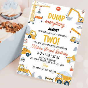 Yellow Dump Truck Construction Birthday Invitation