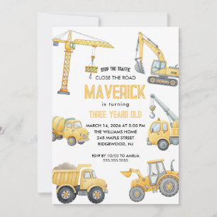 Yellow Dump Truck Construction Boy Birthday Party  Invitation