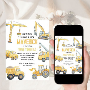 Yellow Dump Truck Construction Boy Birthday Party  Invitation