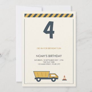 Yellow Dump Truck Construction Kids Birthday Invitation