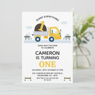 Yellow Dump Truck Dump Everything 1st Birthday Invitation