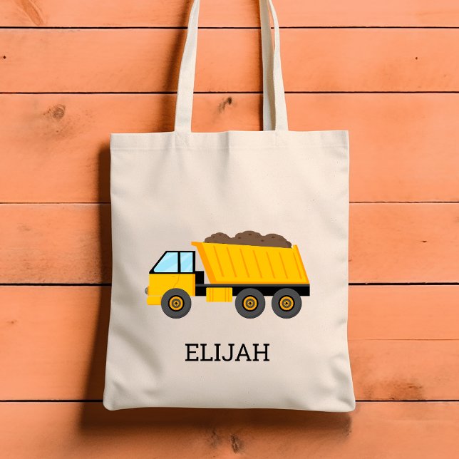 Yellow Dump Truck Kids Personalised Construction Tote Bag (Creator Uploaded)